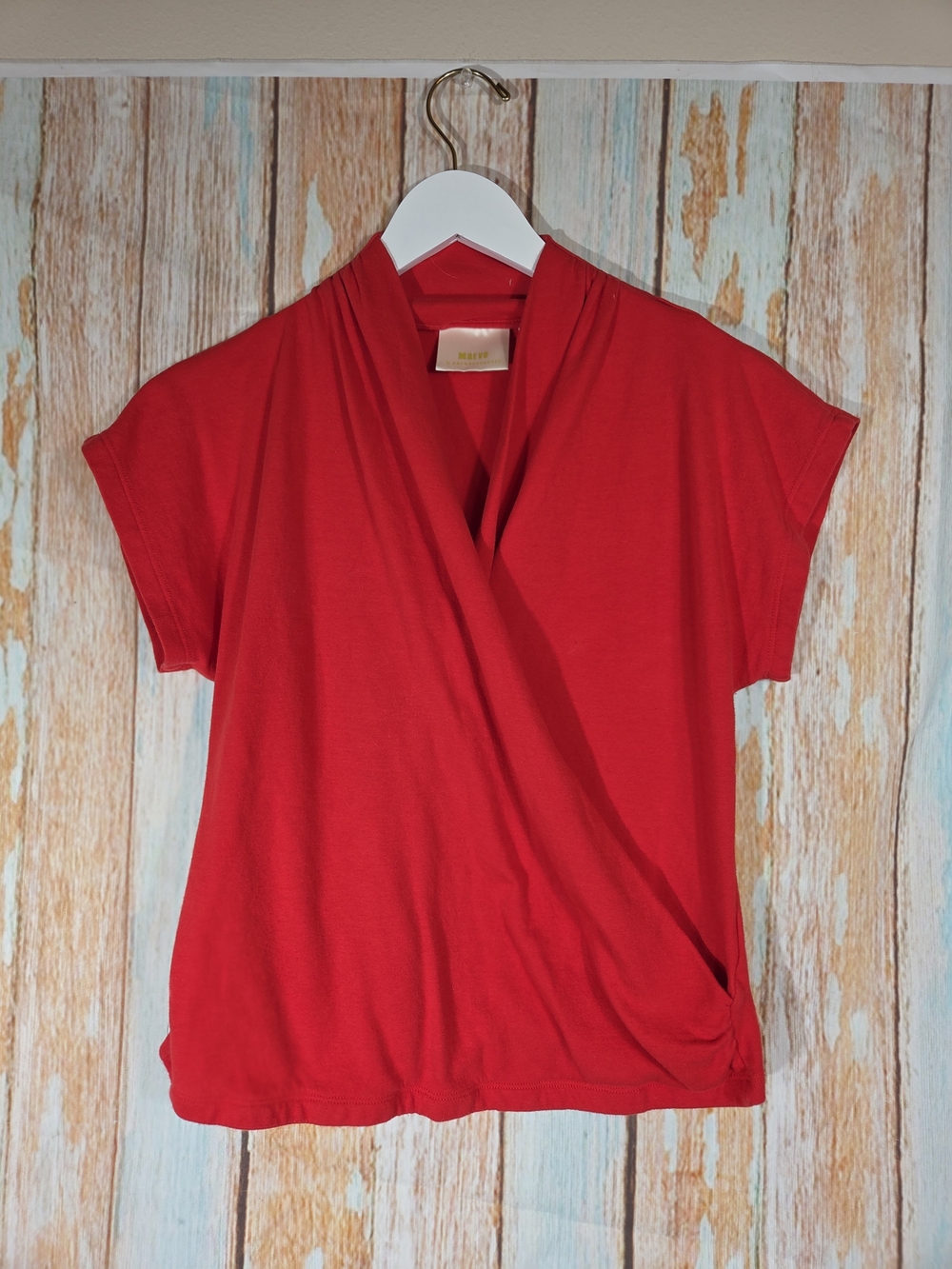 Maeve By Anthropologie Red Cotton Women's Draped V-Neck Top. Size M